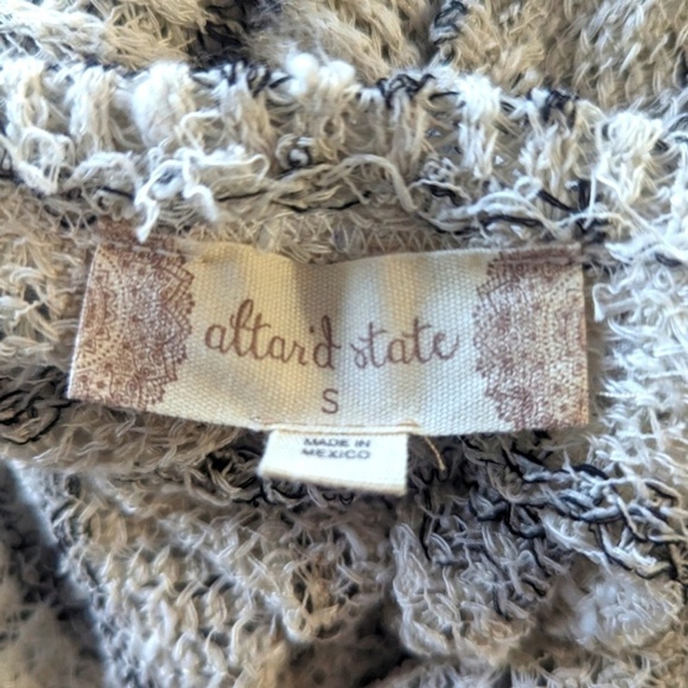 Altar'd State Pullover Small White Black Striped Knit V Neck Tie Front Sweater - Picture 7 of 8